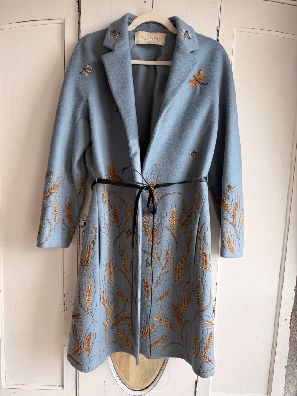 Valentino Light Blue Embroidered Wool Trench Coat - Picture 6 of 11